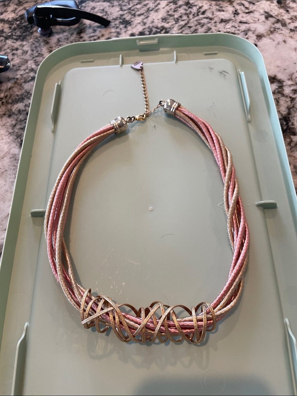 Pink and Gold Twisted Multi-Strand Statement Necklace